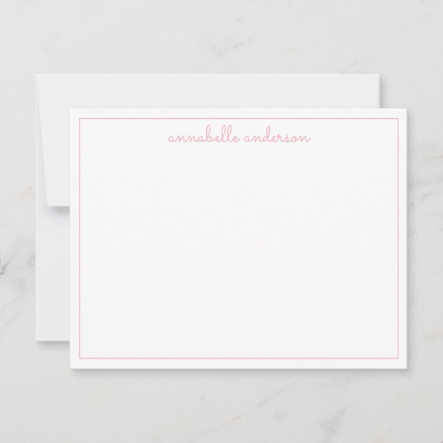 Chic Handwriting Blush Pink Girl Script Border Mitteilungskarte (Vorderseite)