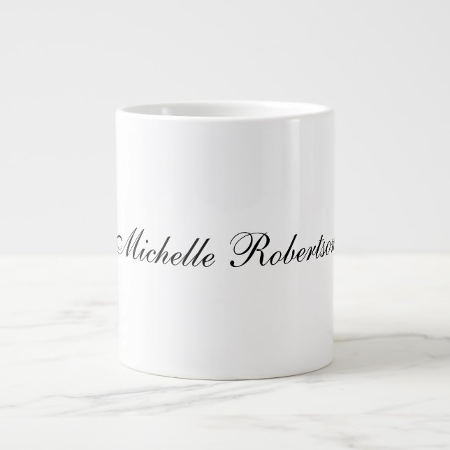 Chic Handwriting Schwarz-weiß Schlicht Minimalisti Jumbo-Tasse (Vorderseite)
