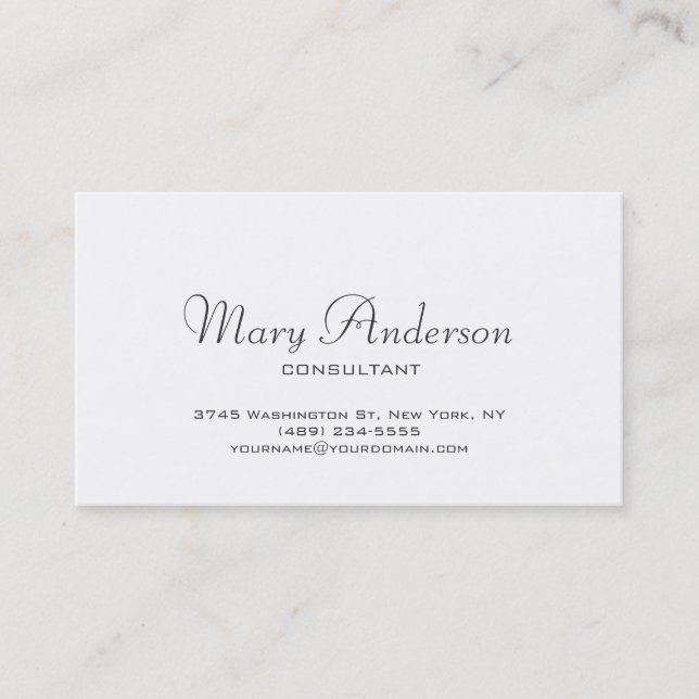 Chic Handwriting Script White Trendy Business Card Visitenkarte (Vorderseite)