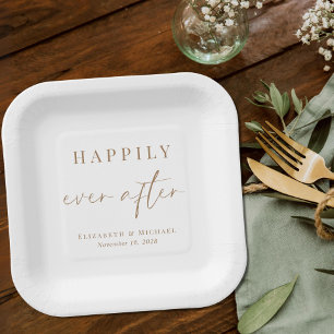 Chic Happily Ever After Gold Schrift Hochzeit Pappteller