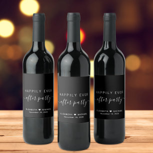 Chic Happily Ever After Schwarze Hochzeitsfeier Weinetikett