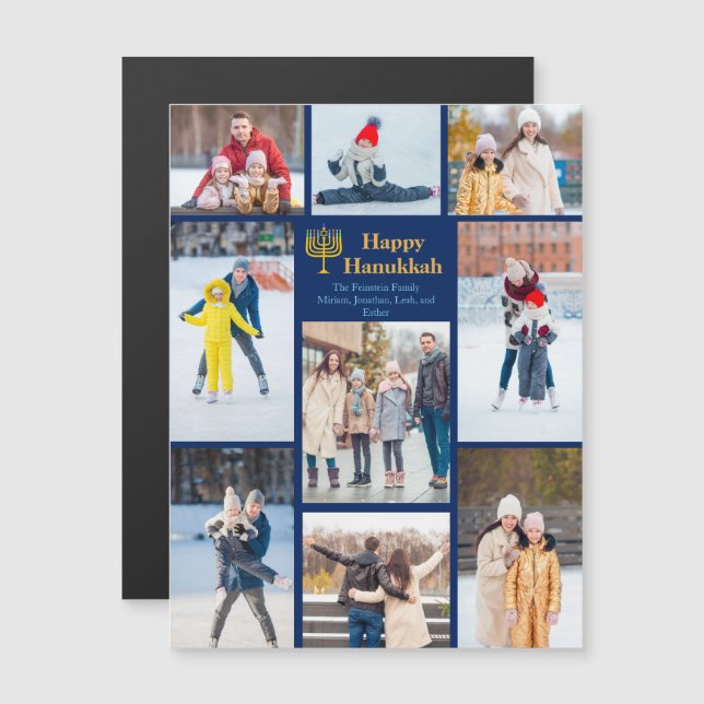 Chic Happy Hanoukka Family Photo Collage Magnet (Devant / Derrière)