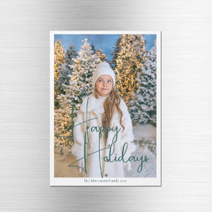 Chic Happy Holidays Carte Magnet Photo Script Vert