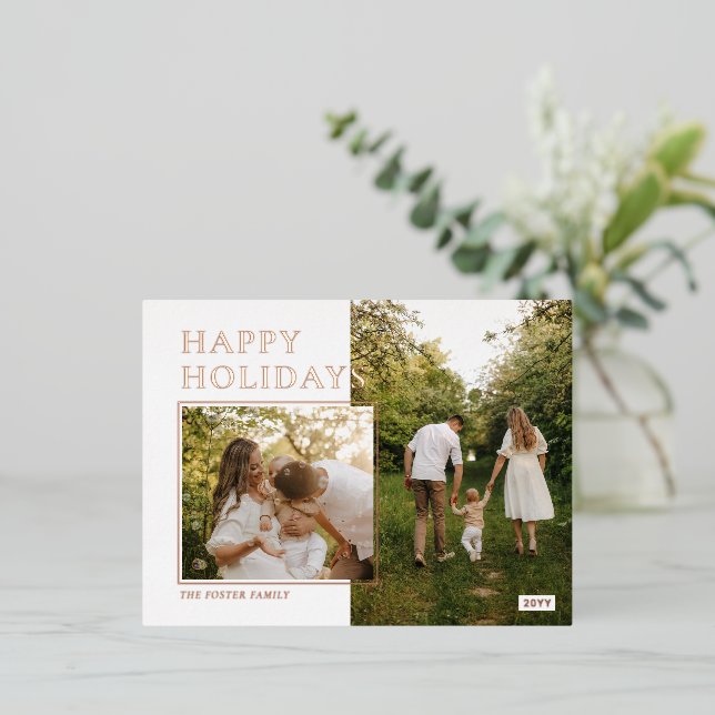 Chic Happy Holidays Custom Photo Foil Carte postal (Debout devant)