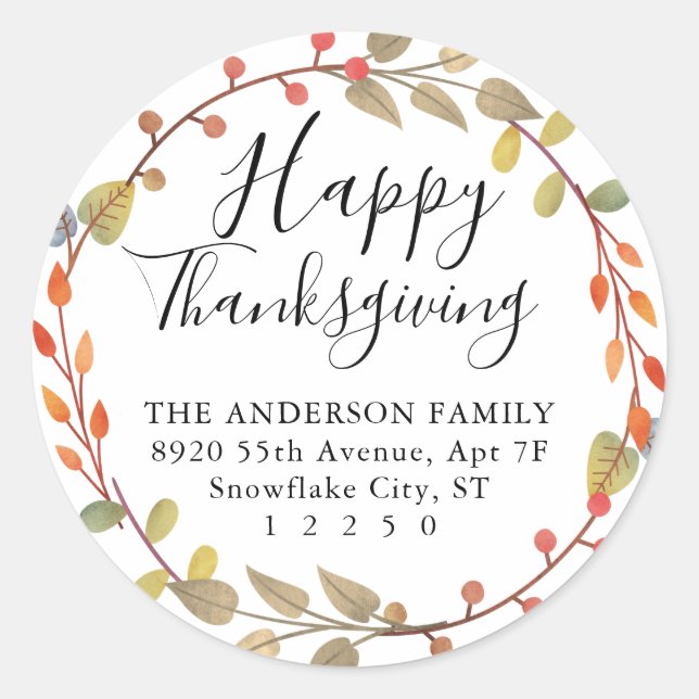 Chic Happy Thanksgiving Herbst Kämpfe Adresse Runder Aufkleber (Vorderseite)