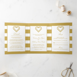 Chic Heart, Gold gestreifte Hochzeitssuite Dreifach Gefaltete Einladung