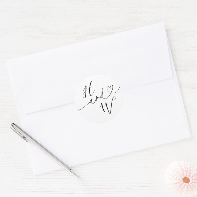 Chic Heart Initials Wedding Label Invitation Seals Runder Aufkleber (Umschlag)