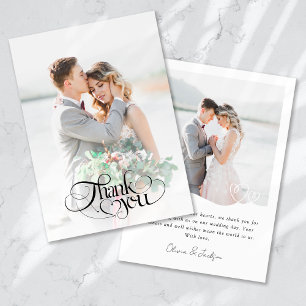 Chic Heart Kalligrafie Moderne Foto Hochzeit Dankeskarte
