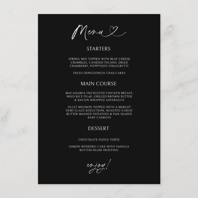 Chic Heart Menu Card Minimal Reception Dining Menükarte (Vorderseite)
