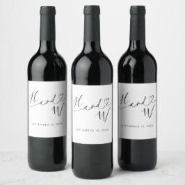 Chic Heart Monogram Wine Labels Wedding Decor Weinetikett