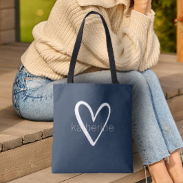 Chic Heart Navy Blue Personalisiert Tasche