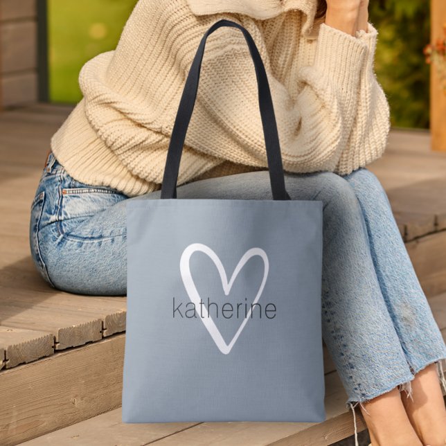 Chic Heart Personalisiert Dusty Blue Tasche (Custom Tote Bag by PartyInvitationShop.com)