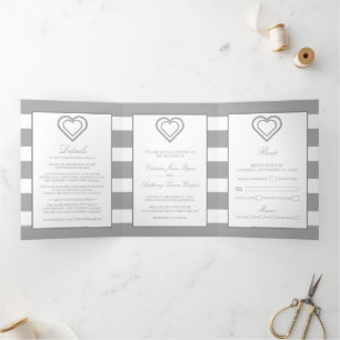Chic Heart, Silver Striping Wedding Suite Dreifach Gefaltete Einladung