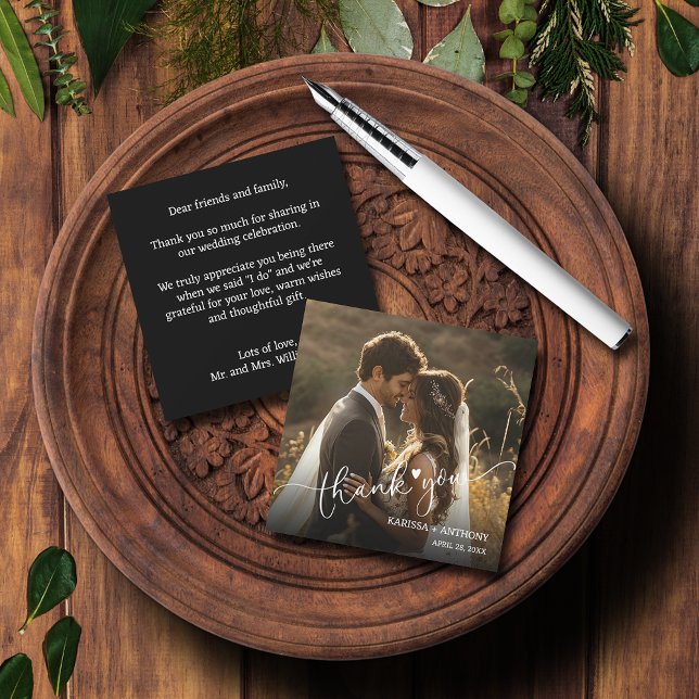 Chic Heart Wedding Foto geklappt Danke Mitteilungskarte (Chic Heart Wedding Photo Budget Square Thank You Cards)