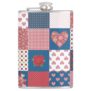 Chic Hearts and Rose Imitate Patchwork Hip Flask Flachmann