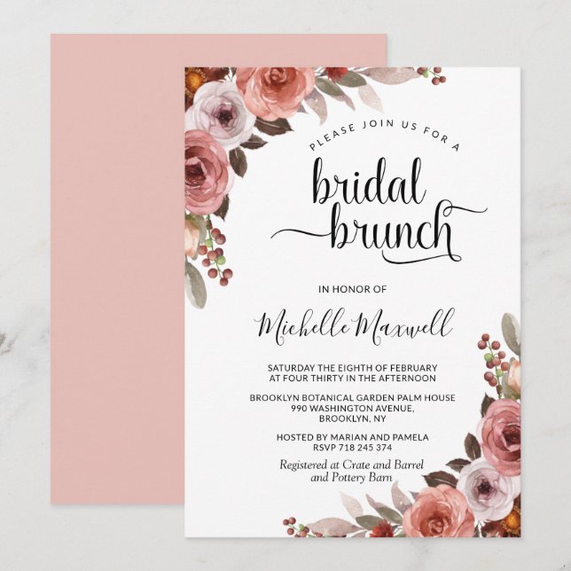 Chic Heaven in Rose, Blumenbridal Brunch Einladung (Vorne/Hinten)
