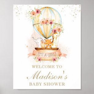 Chic Heißluftballon-Baby-Shower-Tiere Willkommen Poster