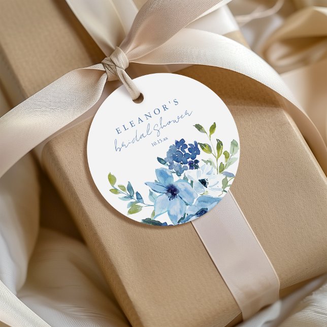 Chic Hellblaue Wasserfarbe Florale Hochzeitsdusche Geschenkanhänger (Von Creator hochgeladen)