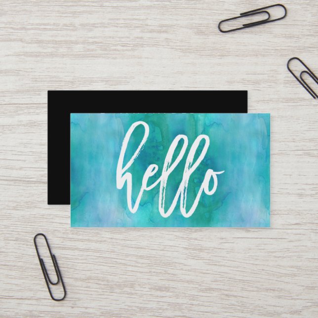 Chic Hello Aqua aquarelle | Carte de visite (Devant/Arrière en situation)