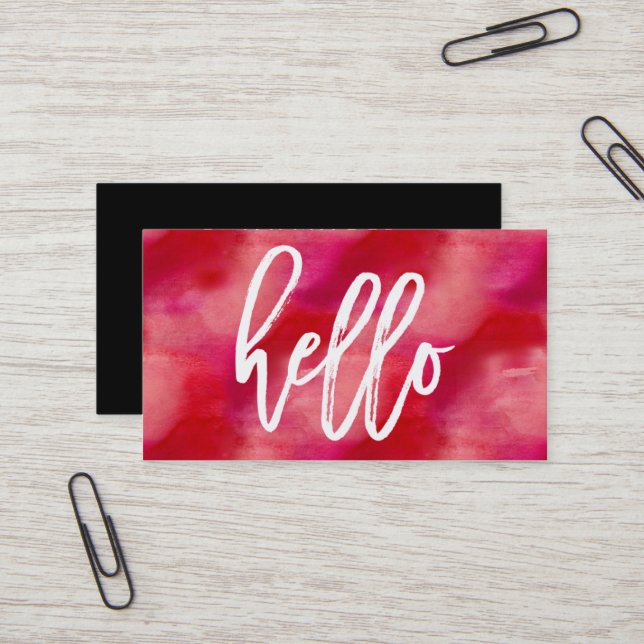 Chic Hello Red Watercolor | Visitenkarte (Vorderseite/Rückseite Beispiel)