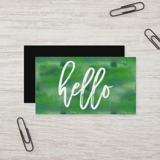 Chic Hello Vert aquarelle | Carte de visite (Devant/Arrière en situation)