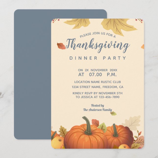 Chic Herbst Pumpkin Herbstlaub Dinner Trendy Einladung (Vorne/Hinten)