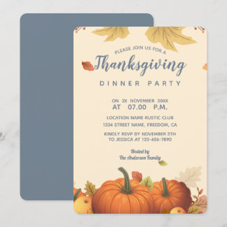 Chic Herbst Pumpkin Herbstlaub Dinner Trendy Einladung