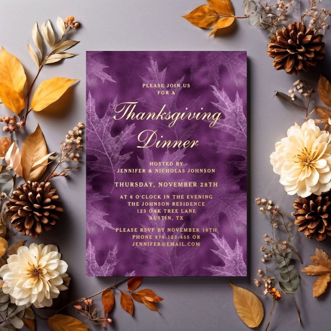 Chic Herbstlaubs Erntedank Dinner Party Gold Folieneinladung (Chic Fall Leaves Thanksgiving Dinner Party Gold Foil Invitation)