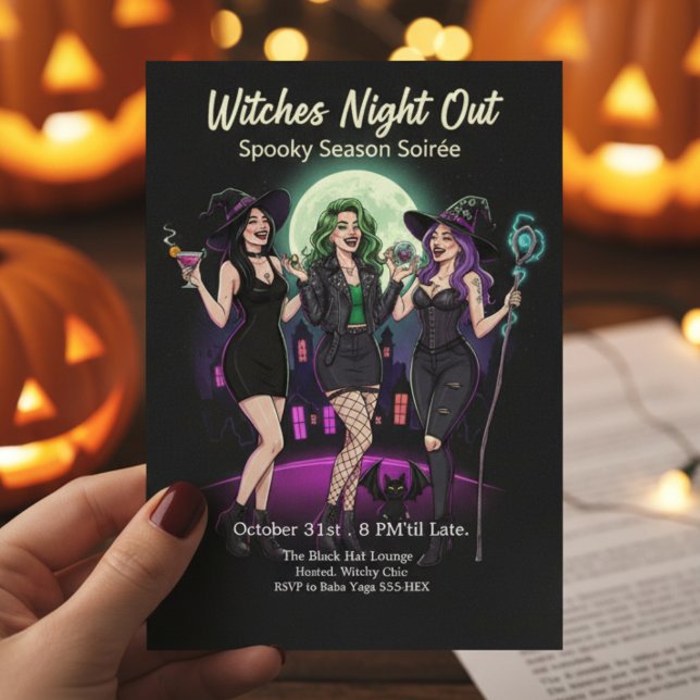 Chic Hexen nächtliches erwachsenes Halloween-Party Einladung (Von Creator hochgeladen)