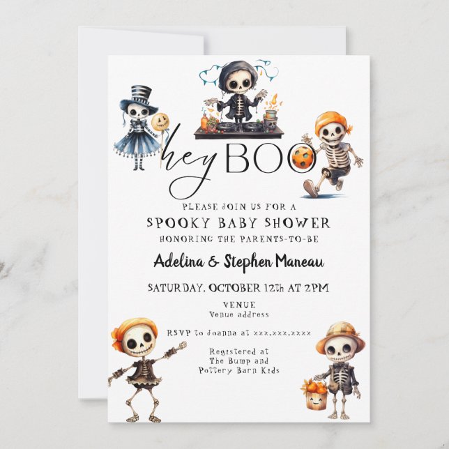 Chic Hey Boo Halloween Spooky Costume Baby Dusche Einladung (Vorderseite)