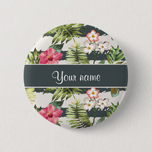 Chic-Hibiskus-Blumen und Streifen Button