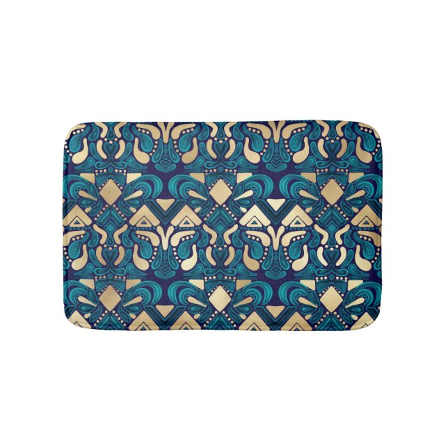 Chic Hipster Gold Emerald Blue Tribal Künstlerisch Badematte (Vorderseite)
