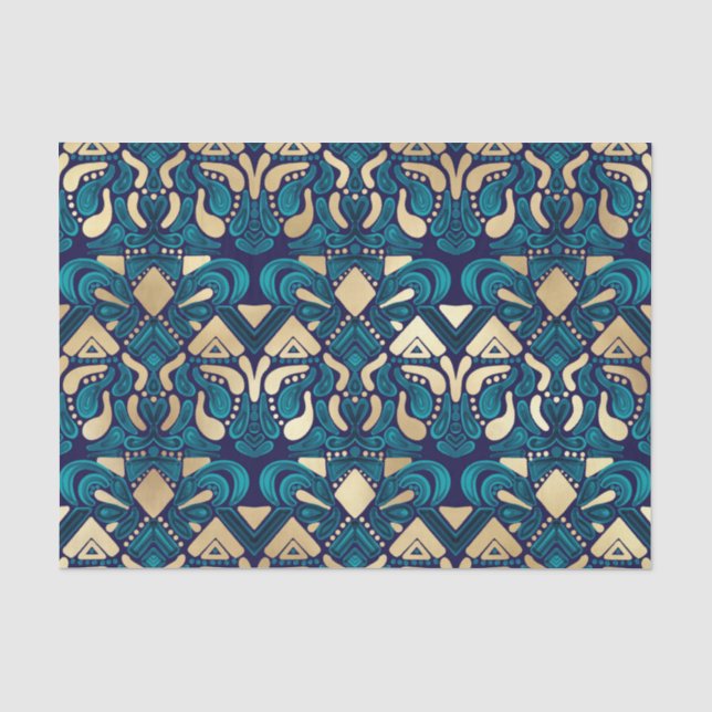 Chic Hipster Gold Emerald Blue Tribal Künstlerisch Seidenpapier (Vorderseite)