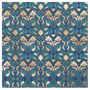 Chic Hipster Gold Emerald Blue Tribal Künstlerisch Stoff