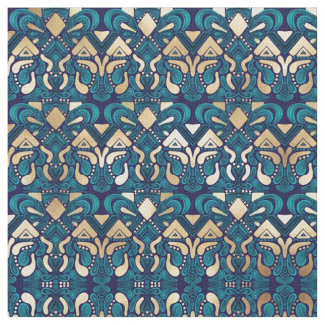 Chic Hipster Gold Emerald Blue Tribal Künstlerisch Stoff (Nahaufnahme)
