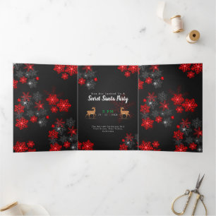 Chic Ho Red Burgundy Snowflakes Weihnachten Neues Dreifach Gefaltete Einladung