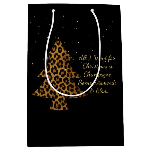 Chic Holiday Leopard Tree Design Mittlere Geschenktüte (Vorderseite)