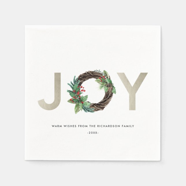 CHIC HOLLY BERRY GREEN SILVER JOY WREATH CHRISTMAS SERVIETTE (Vorderseite)
