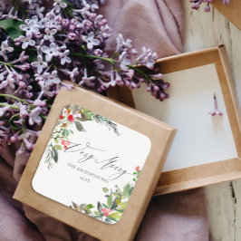 Chic Holly Berry Pine Sehr frohe Weihnachtsrahmen Quadratischer Aufkleber