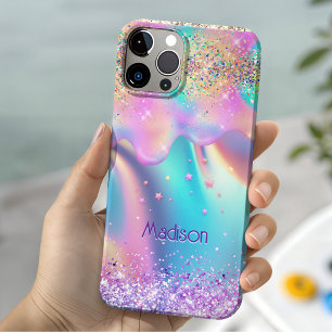 Chic holografisches Einhorn-Tropf-Glitzer-Monogram iPhone 16 Hülle