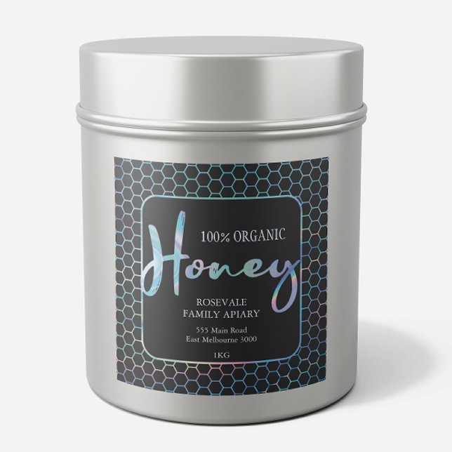 Chic Holographic Honeycomb Honey Apiary Label Quadratischer Aufkleber (Von Creator hochgeladen)