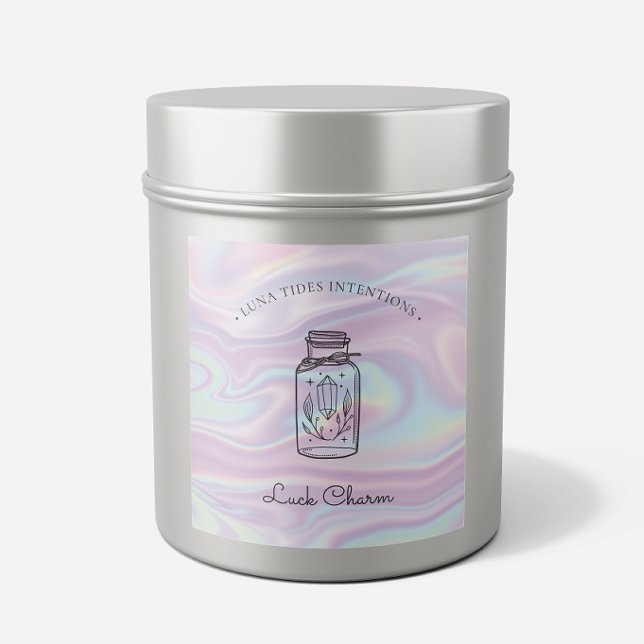 Chic Holographic Magic Intention Candles Label Quadratischer Aufkleber (Von Creator hochgeladen)