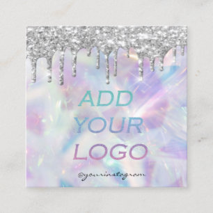 Chic Holographic Silver Glitzer Tropfen Ihr Logo Quadratische Visitenkarte