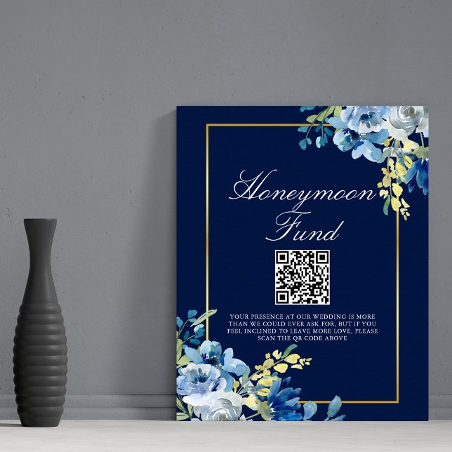 Chic Honeymoon Fund Navy Blue Gold Floral Wedding Poster (Von Creator hochgeladen)