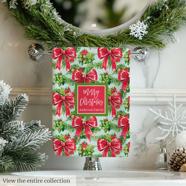 Chic hot pink and green Christmas preppy towels Badhandtuch Set (Chic hot pink and green Christmas preppy towels)