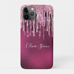 Chic hot pink black black drippings Glitzer monogr Case-Mate iPhone Hülle