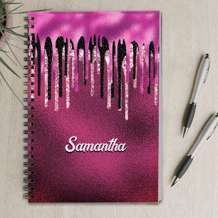 Chic hot pink black black drippings Glitzer monogr Notizbuch
