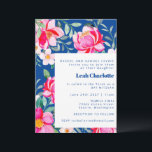 Chic Hot Pink Blue Watercolor Floral Bat Mitzvah Einladung<br><div class="desc">Chic Hot Pink und Cobalt Blue Watercolor Floral Bat Mitzvah Einladung</div>