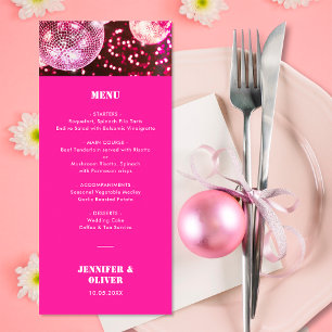 Chic Hot Pink Glitter Retro Disco Kugeln Hochzeit Menükarte