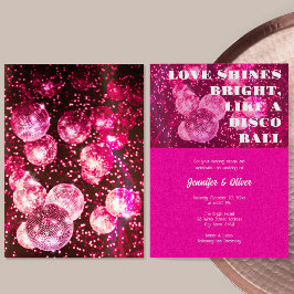 Chic Hot Pink Glitzer Retro Disco Ball Wedding Einladung